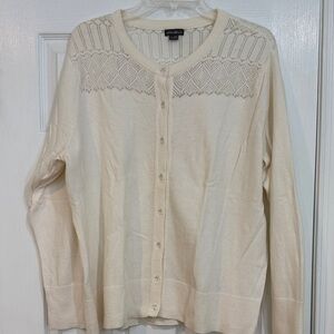 Eddie Bauer Cream Cardigan with Knit Detail